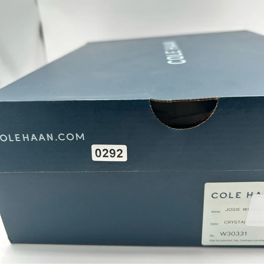 New Cole Haan women’s Josie wedge sandals crystal/gray satin 11 B
